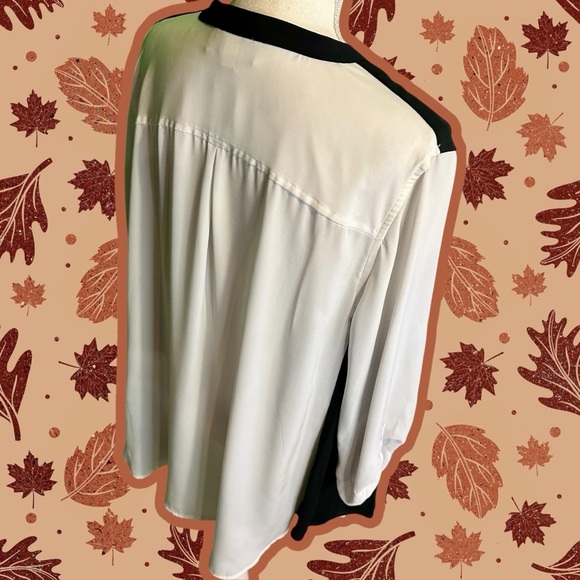 Lane Bryant Black & White Popover Roll-Tab Sleeve Blouse w/ Breast Pockets 26/28 - Picture 9 of 12
